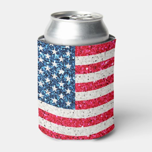 赤白青グリッター愛国米国アメリカ国旗 缶クーラー (缶正面)