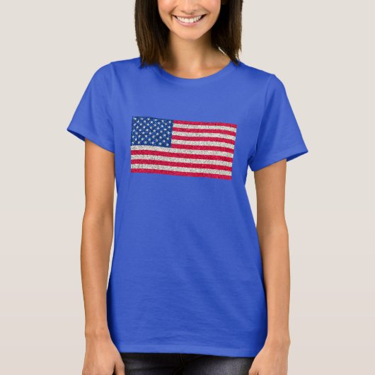 赤白青グリッター愛国米国アメリカ国旗 Tシャツ (正面)