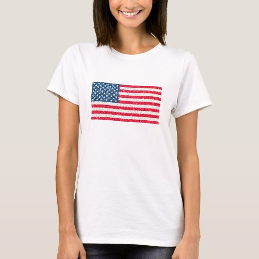 赤白青グリッター愛国米国アメリカ国旗 Tシャツ (正面)