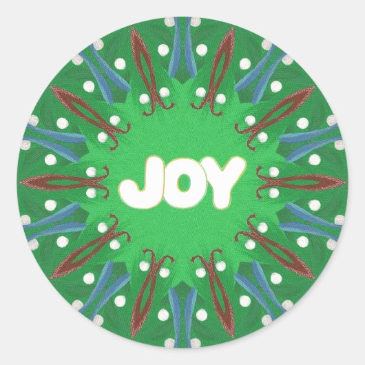 赤白青グリーンジョイ万華鏡のように千変万化するパターン愛国心 ラウンドシール (正面)