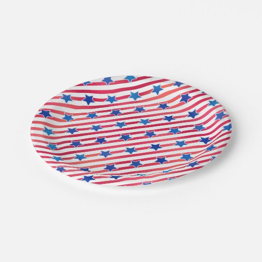 赤白青スストライプターズ米国国旗 ペーパープレート (アングル)
