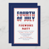 赤白青スストライプターパーティー7月4日 招待状 (正面/裏面)