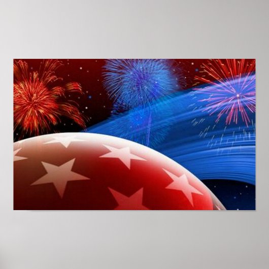 赤白青スターとFireworksキャンバスの印刷 ポスター (正面)