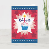 赤白青スターストライプズカップケーキ誕生日 カード (正面)