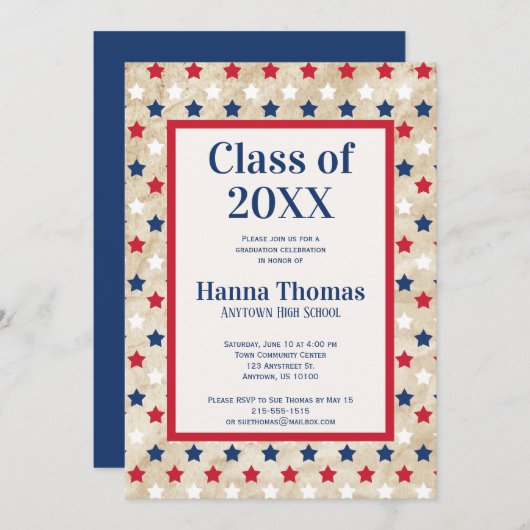 赤白青スター米国軍隊卒業試験 招待状 (正面/裏面)