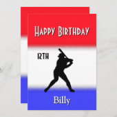 赤白青ストライプ野球バースデーパーティー 招待状 (正面/裏面)