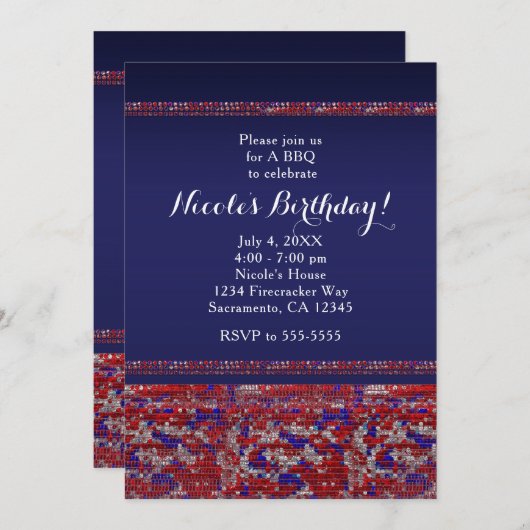 赤白青スパークル シーケンスパーティー招待状 招待状 (正面/裏面)