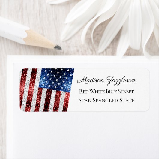 赤白青スパークルUSA国旗 ラベル (インサイチュ)