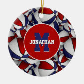 赤白青スパーソナライズされたポーツ セラミックオーナメント (正面)