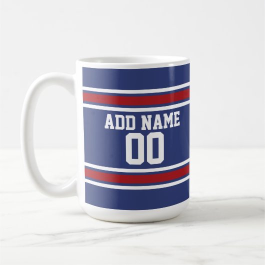 赤白青スポーツジャージー名前をカスタムする番号 コーヒーマグカップ (左)