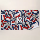 赤白青スポーツ無端バレーボールパターン ビーチタオル (正面)