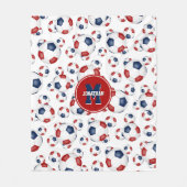 赤白青チームカラーサッカーボールのパターン フリースブランケット (正面)