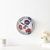 赤白青チームカラーストライプサッカー ラウンド壁時計 (ホーム)