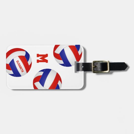 赤白青チームカラー女の子の男の子バレーボール ラゲッジタグ (正面横)