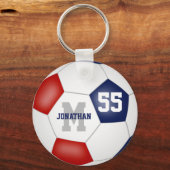 赤白青チームカラー男の子サッカーボール キーホルダー (裏面)