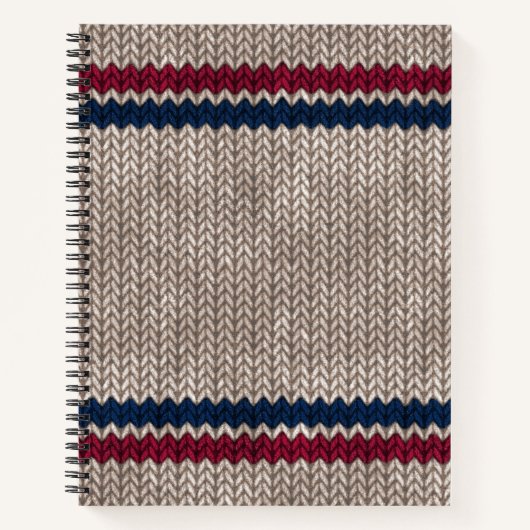 赤白青ニットルックストライプパターン ノートブック (正面)