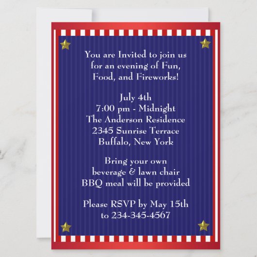 赤白青ハゲ・イーグル愛国心7月4日 招待状 (裏面)