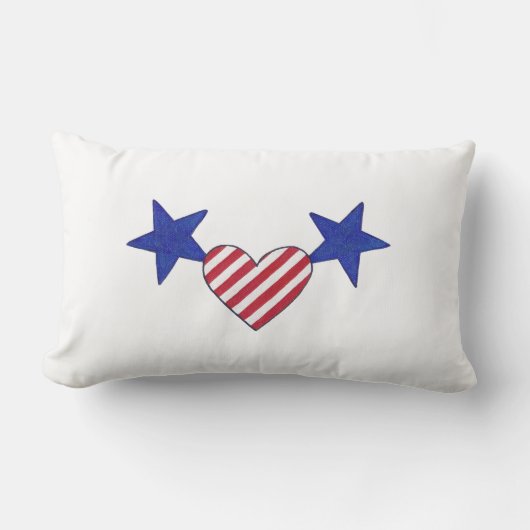 赤白青ハート星とストライプ枕 ランバークッション (正面)
