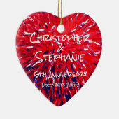 赤白青ハート記念日クリスマス セラミックオーナメント (右)