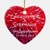 赤白青ハート記念日クリスマス セラミックオーナメント (裏面)