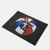 赤白青バスケットボール名と番号 ドアマット (アングル)