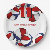 赤白青バスケットボール子供スポーツパーティー ペーパープレート (正面)