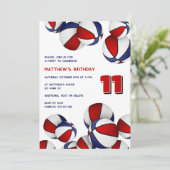 赤白青バスケットボール子供スポーツ誕生日 招待状 (スタンド正面)