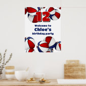 赤白青バスケットボール誕生日パーティーへようこそ ポスター (キッチン)