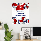 赤白青バスケットボール誕生日パーティーへようこそ ポスター (ホームオフィス)