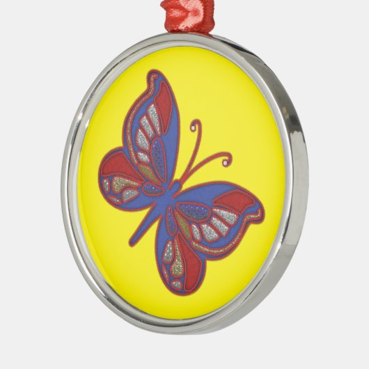赤白青バタフライイエローラウンドオーナメント メタルオーナメント (左)