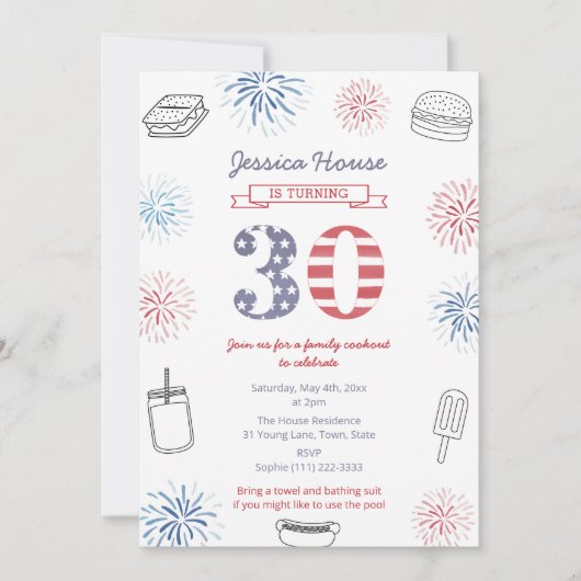 赤白青バックヤードファミリー30th誕生日パーティー 招待状 (正面)