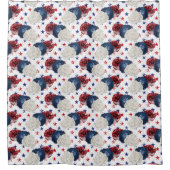 赤白青バラと星 シャワーカーテン (正面)