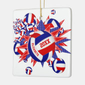 赤白青バレーボールの吹き出し女の子たち セラミックオーナメント (左)