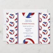 赤白青バレーボールの女の子の誕生日パーティー 招待状 (正面)