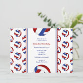 赤白青バレーボールの女の子の誕生日パーティー 招待状 (スタンド正面)