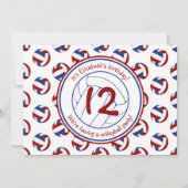 赤白青バレーボールの女の子の誕生日パーティー 招待状 (裏面)