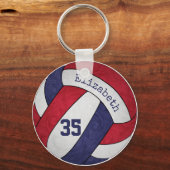 赤白青バレーボールキーチェーンw名前番号 キーホルダー (正面)
