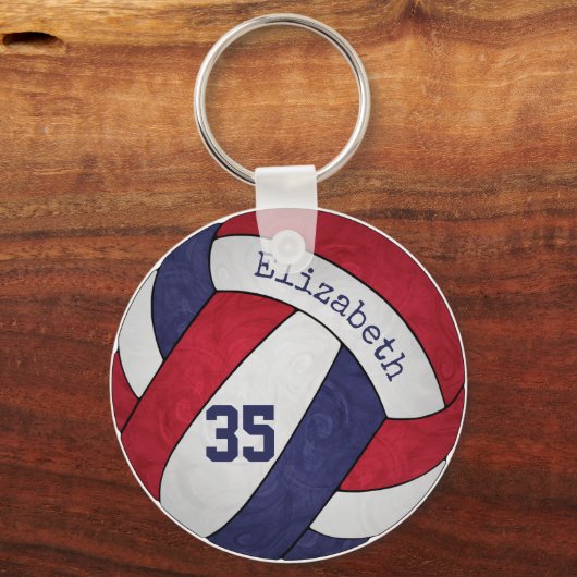赤白青バレーボールキーチェーンw名前番号 キーホルダー (正面)