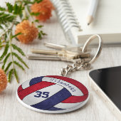 赤白青バレーボールキーチェーンw名前番号 キーホルダー (側面)