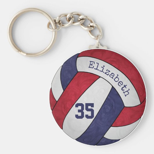 赤白青バレーボールキーチェーンw名前番号 キーホルダー (正面)