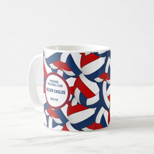 赤白青バレーボールチームの色コーチのギフト コーヒーマグカップ (正面左)
