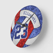 赤白青バレーボールチームカラーズスポーティ ラウンド壁時計 (傾斜)