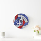 赤白青バレーボールチームカラーズスポーティ ラウンド壁時計 (ホーム)