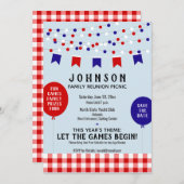 赤白青バーベキュー懇親会バースデーパーティー招待状 セーブザデート (正面/裏面)