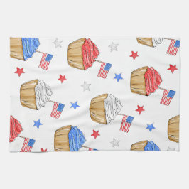 赤白青フラッグスターカップケーキ愛国的 キッチンタオル