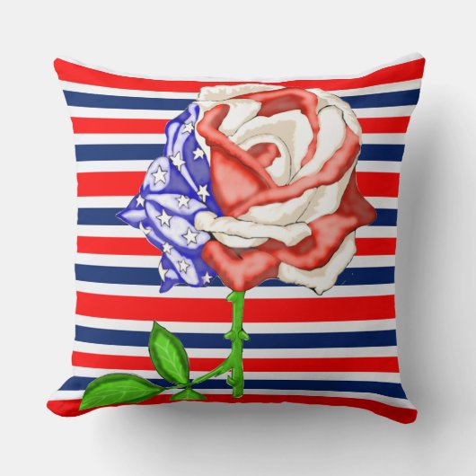 赤白青フラッグストライプのバラ角枕 クッション (正面)
