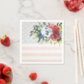 赤白青フラワーズアメリカ国旗の愛国的なナプキンス スタンダードカクテルナプキン (インサイチュ)