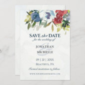 赤白青フローラグリーンウォーター結婚カラー セーブザデート (正面/裏面)