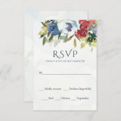 赤白青フローラグリーンウォーター結婚カラー 出欠カード (正面/裏面)