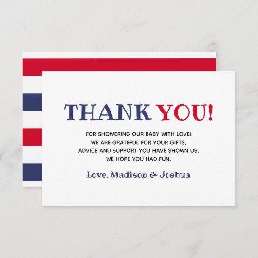 赤白青ベビーシャワー4th Of 7月テーマゲスト サンキューカード (正面/裏面)